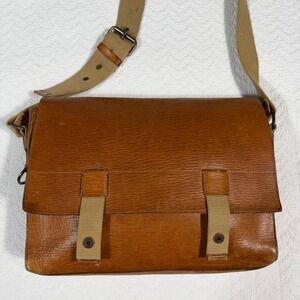 Gap Messenger Bag Mens Brown 100% Leather Canvas Strap Vintage Satchel '08